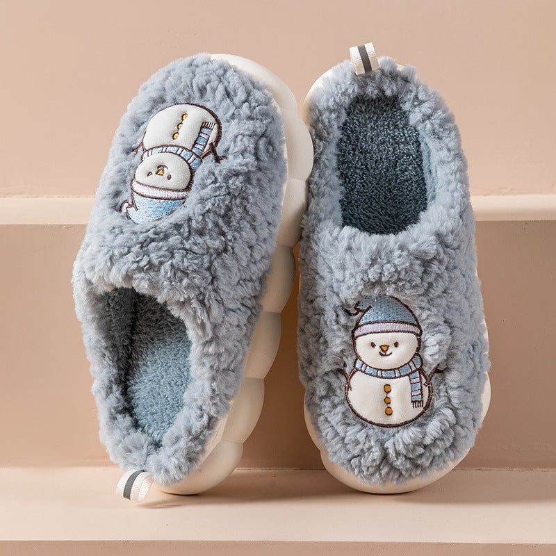 Mignon bonhomme de neige pantoufles hiver intérieur ménage chaud en peluche à semelles épaisses anti-dérapant Couple maison pantoufle doux sol chambre maison chaussures