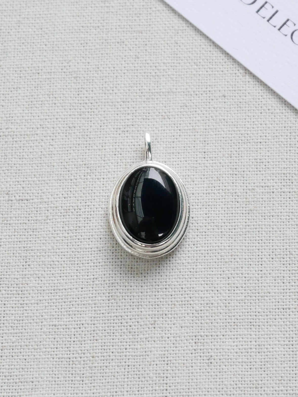 925 Silver Simple Japanese And Korean Black Agate Geometric Oval Pendant Trendy Twist Necklace