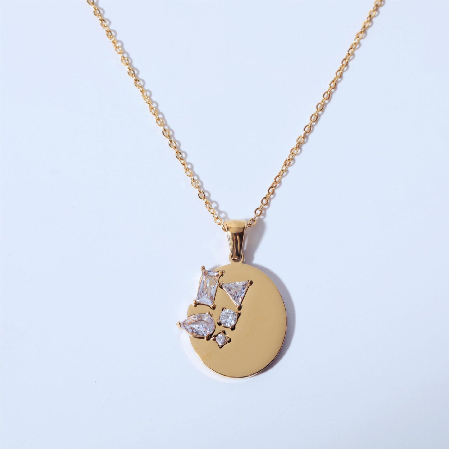 Titanium Steel Mirror Irregular Zircon Necklace