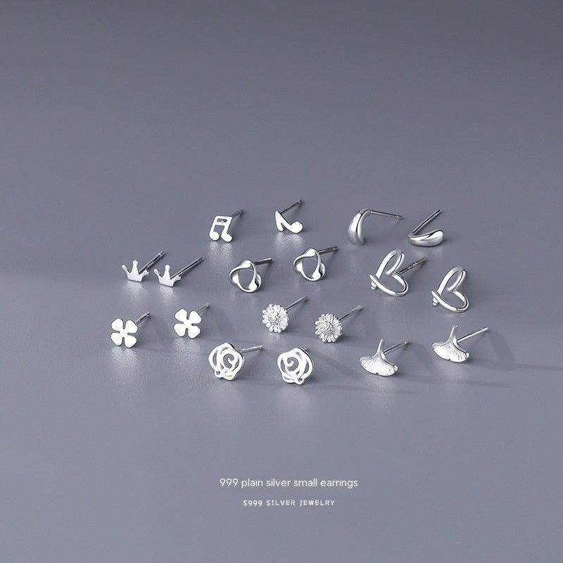 S999 Pure Silver Stud Earrings For Women Simple