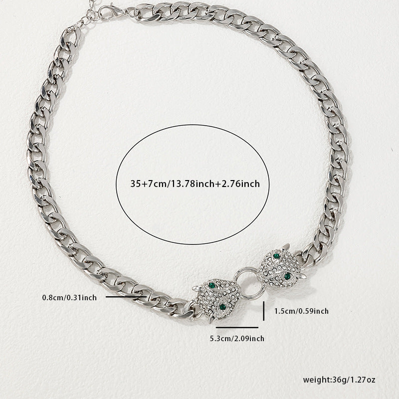 Simple Style Round Lion Head Enamel Glaze Pendant Silver Necklace