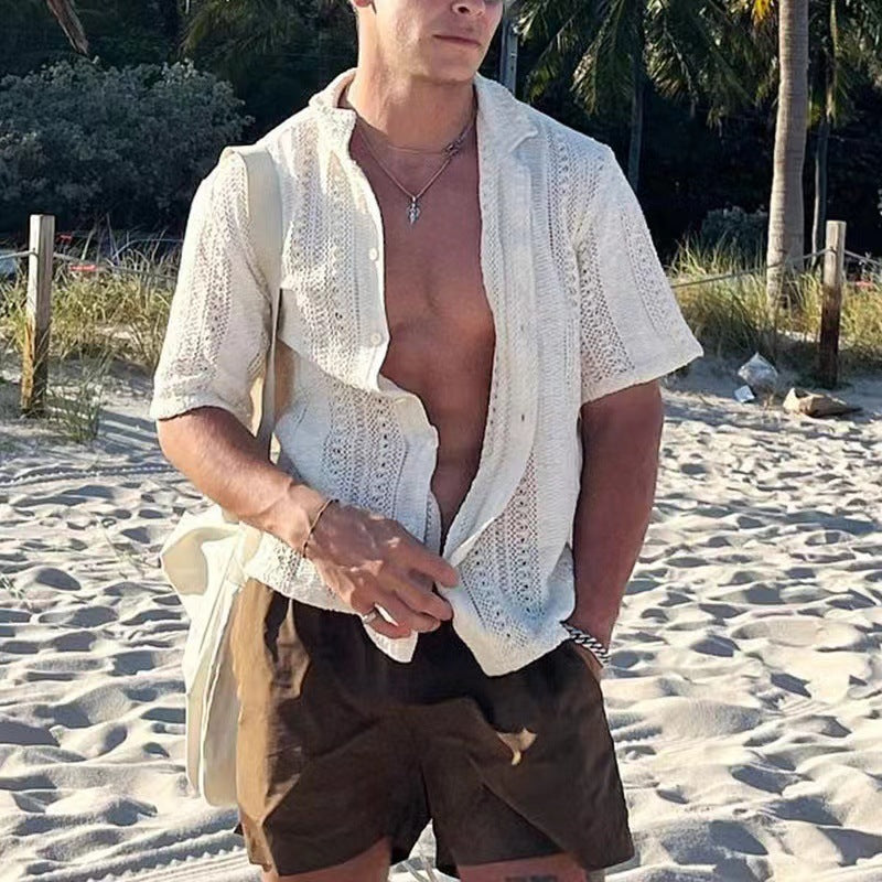 European And American Leisure Knitted Cardigan Summer Cool Hollow Short Sleeve