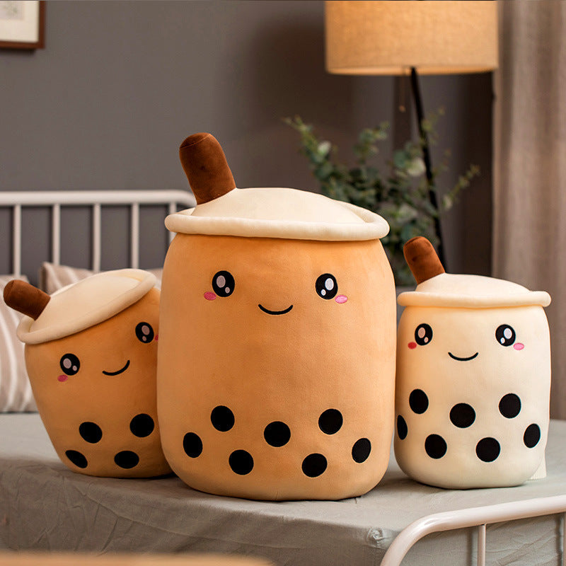Peluche de boisson aux fruits, mignonne, douce, fraise, lait, thé, tasse de thé Boba, jouet bulle de thé, oreiller, coussin, cadeau pour enfants