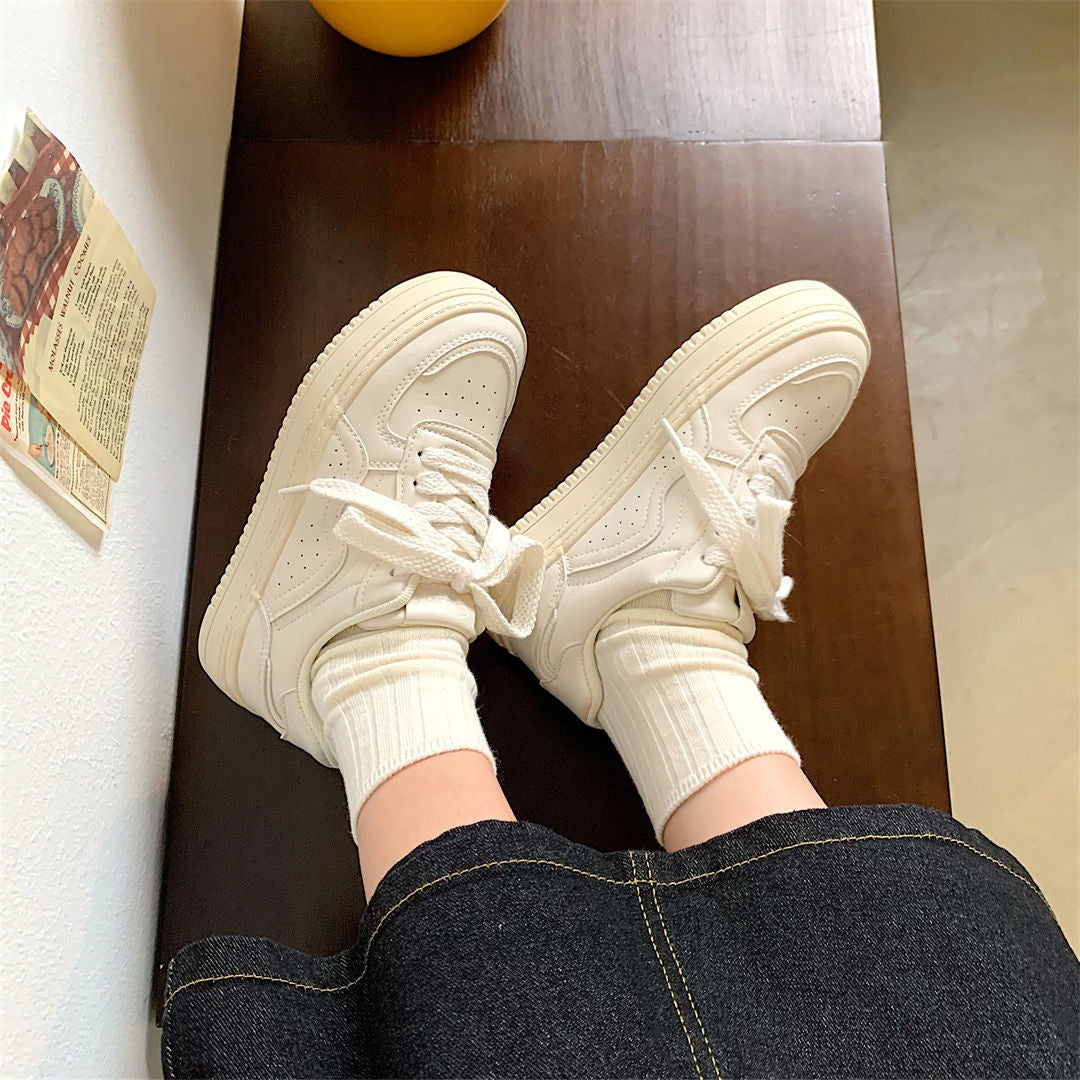 Women's Thick Bottom Height Increasing Breathable White Casual Shoes