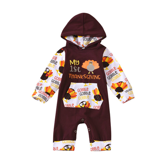 Sweat à capuche à manches longues Thanksgiving pour bébé fille