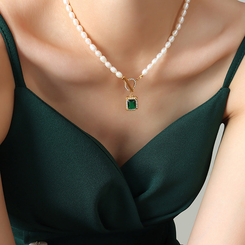 Chaîne de clavicule en Zircon, ornement rétro, perle d'eau douce, boucle OT