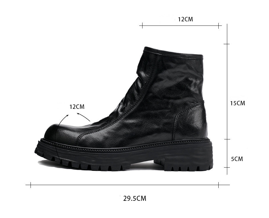 Botas de moda para trabajadores con plataforma alta de cuero genuino de otoño e invierno para hombres