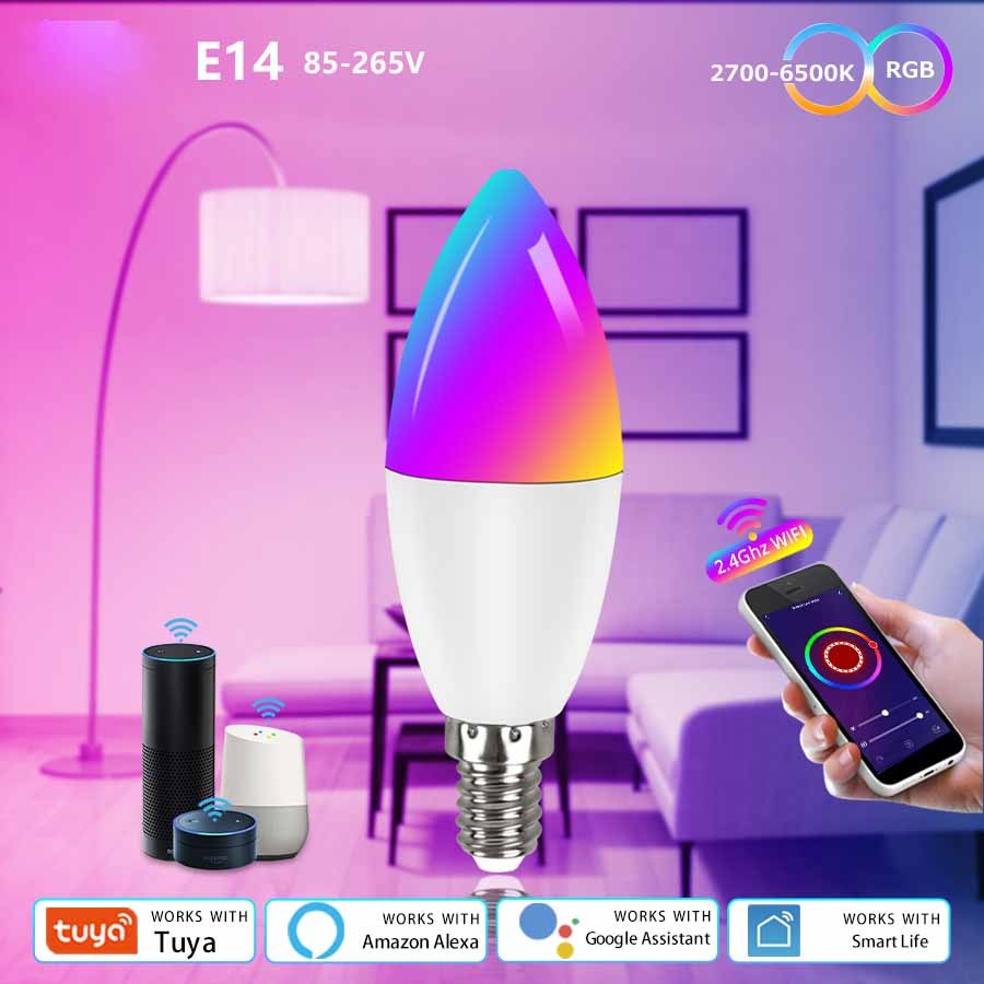 Lampe Led intelligente WifI E14 RGB CW WW, ampoule à intensité variable 85-265V, commande vocale, Alexa Google Home, pour la décoration de la maison