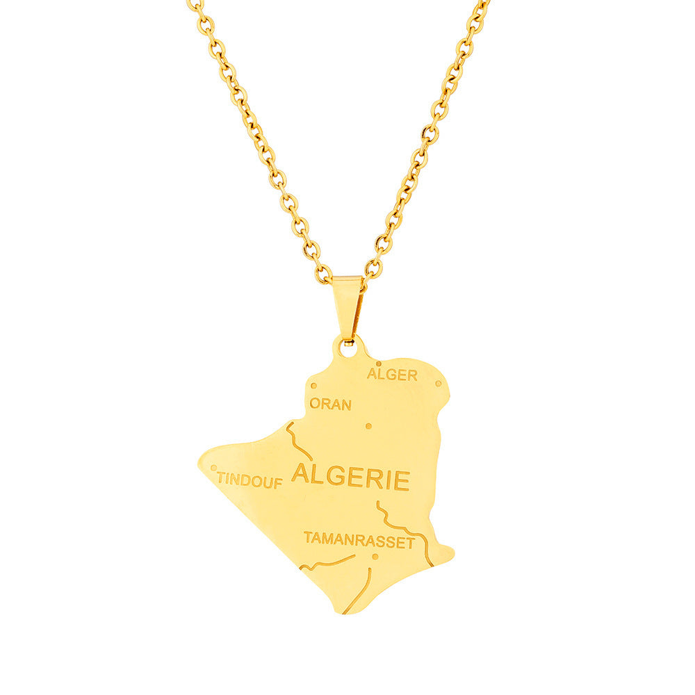 Pendentif carte d'algérie en acier inoxydable, Style ethnique, ornement tendance pour Couple