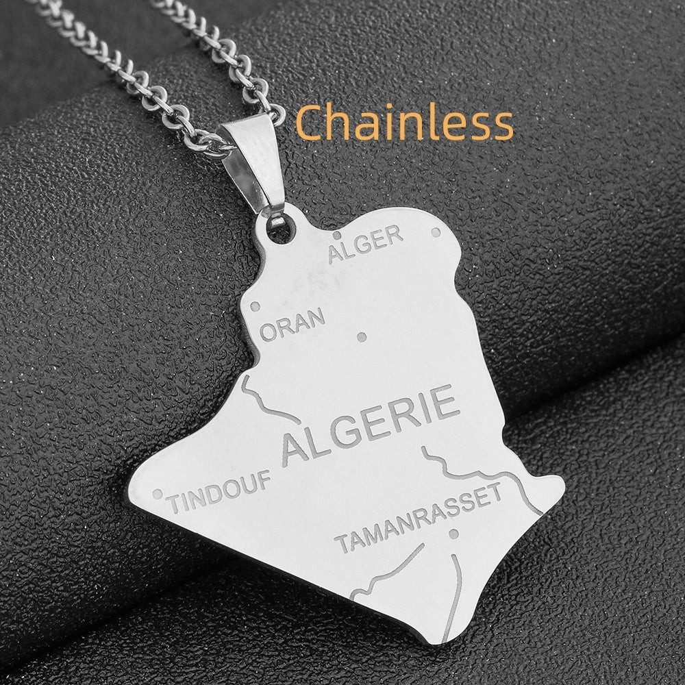 Pendentif carte d'algérie en acier inoxydable, Style ethnique, ornement tendance pour Couple