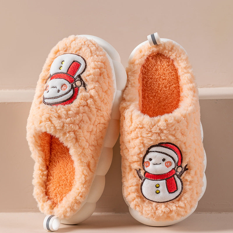 Mignon bonhomme de neige pantoufles hiver intérieur ménage chaud en peluche à semelles épaisses anti-dérapant Couple maison pantoufle doux sol chambre maison chaussures