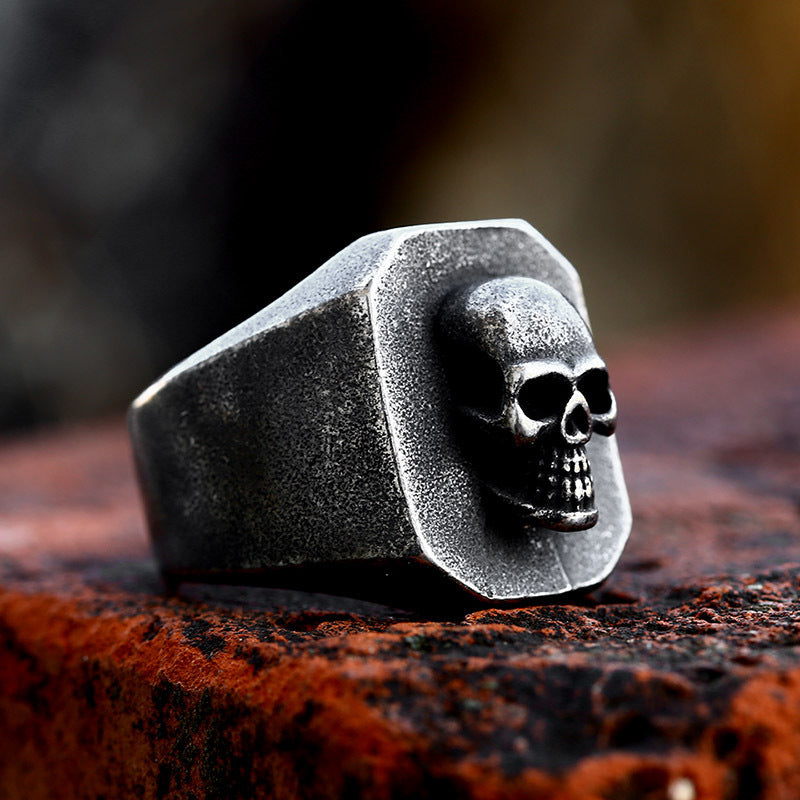 Bague en acier titane avec vieux crâne, Style Punk Vintage, en acier inoxydable