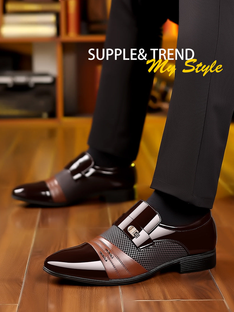 Zapatos de cuero de patchwork de moda rojo vino para hombres