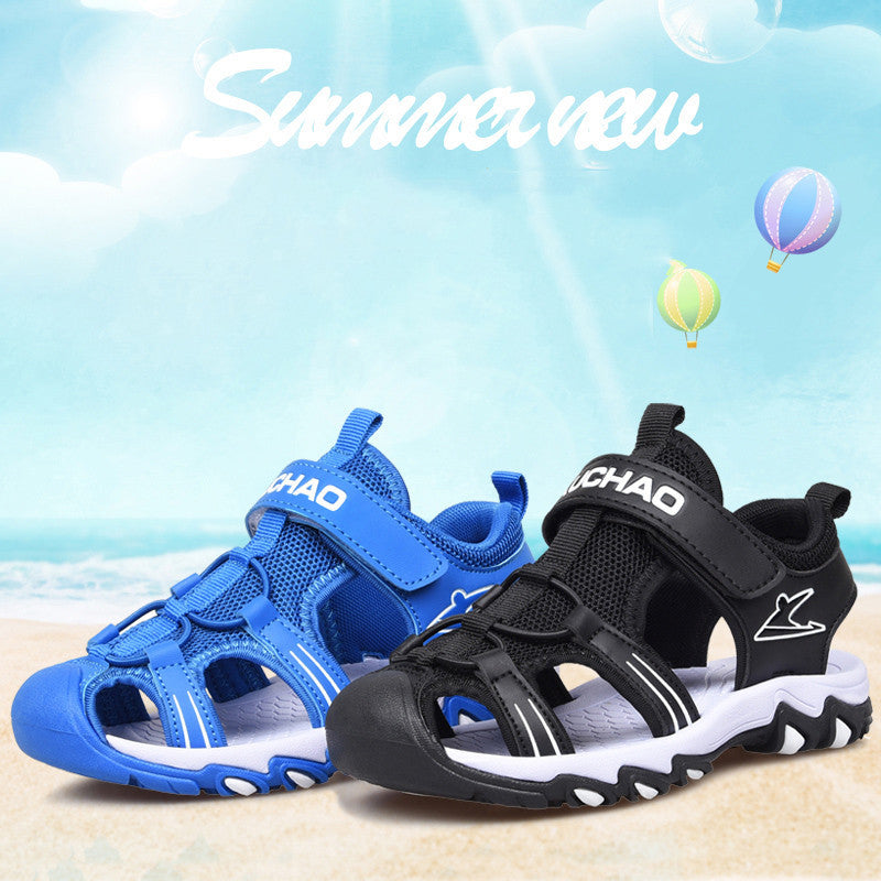 Sandalias para Niños Baotou Verano Suela Blanda Zapatos de Playa para Niños Negros Sandalias para Niños Antideslizantes