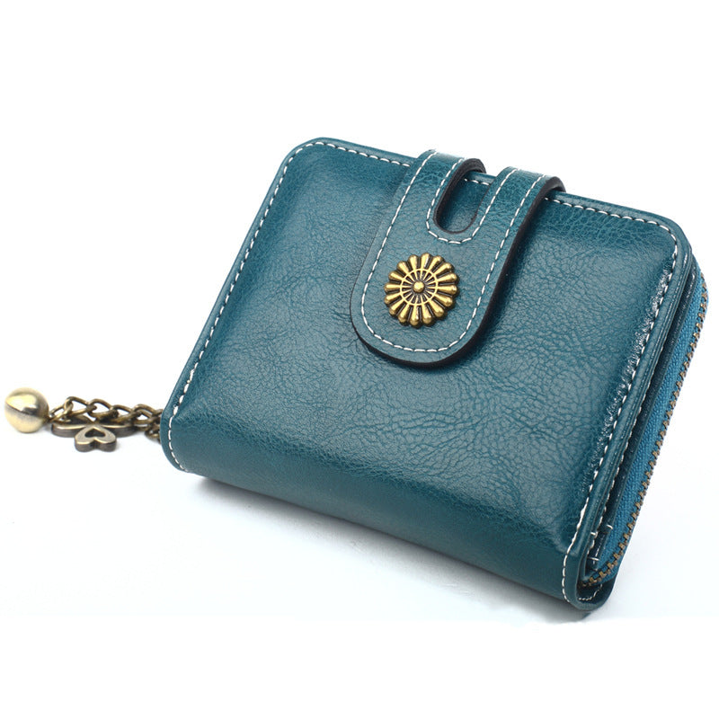 Oily Leather Storage Coin Purse Women's Pendant Small Card Holder