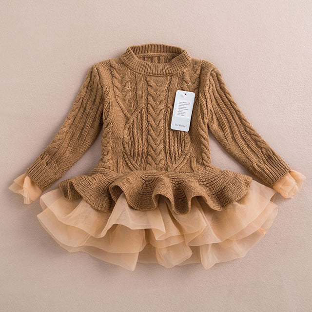 Robes de Noël d'hiver pour filles, vêtements tricotés pour enfants, rouge chaud