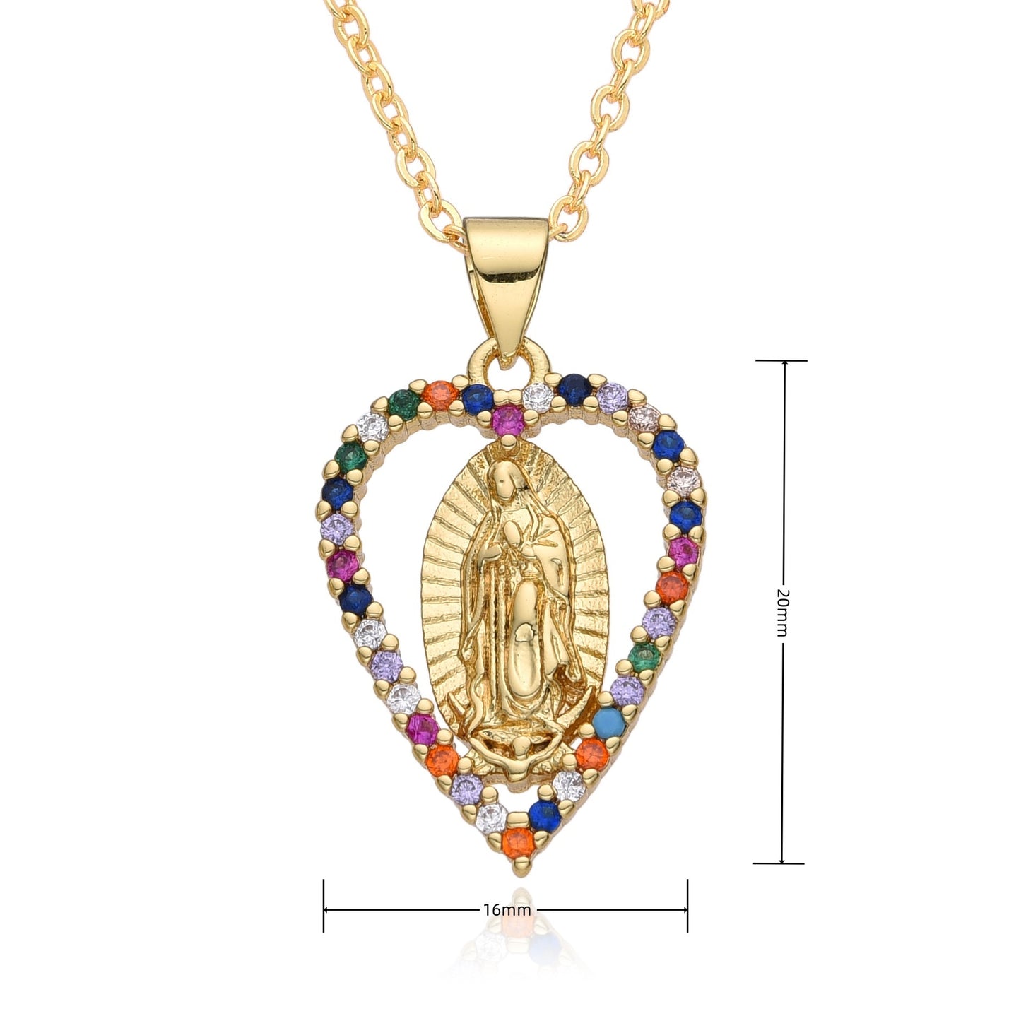 Collier rond en Zircon en forme de cœur, pendentif religieux de la vierge marie, bijoux exquis