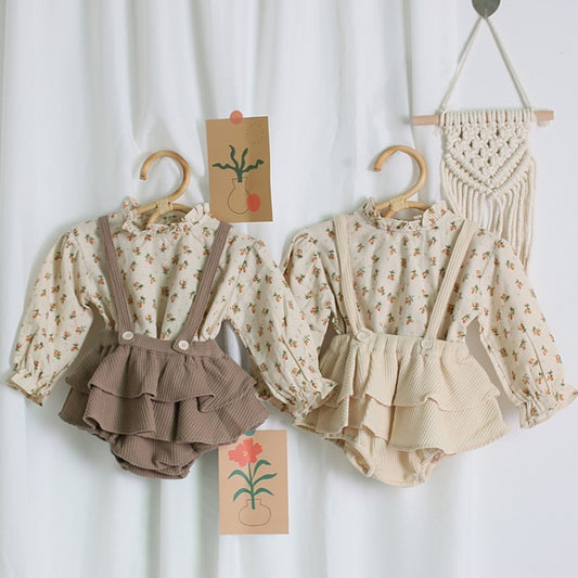 Bébé fille vêtements printemps été lin coton filles pull à fleurs chemise haute Vintage jarretelle barboteuse robe nouveau-né bébé tenues