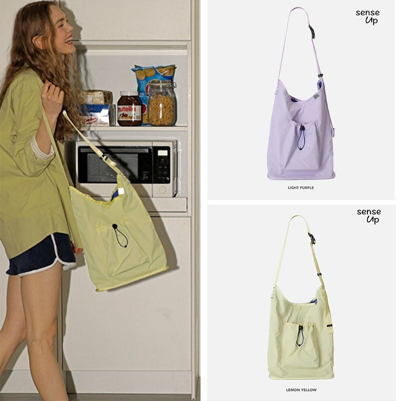 Bolso tipo cubo de nailon informal, sencillo y ligero, con cordón