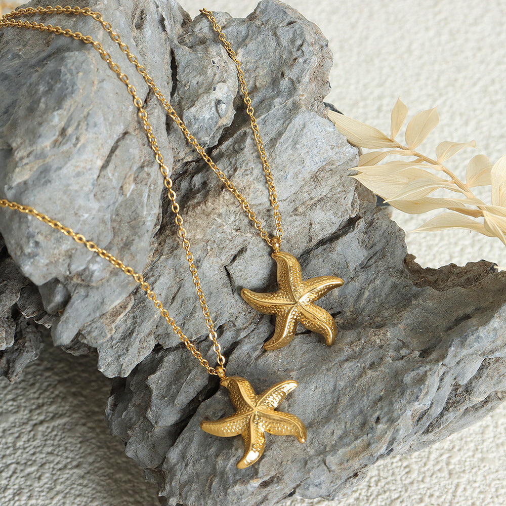 Collier de Niche Style vacances à la mode, pendentif étoile de mer, or 18 carats, ne se décolore pas