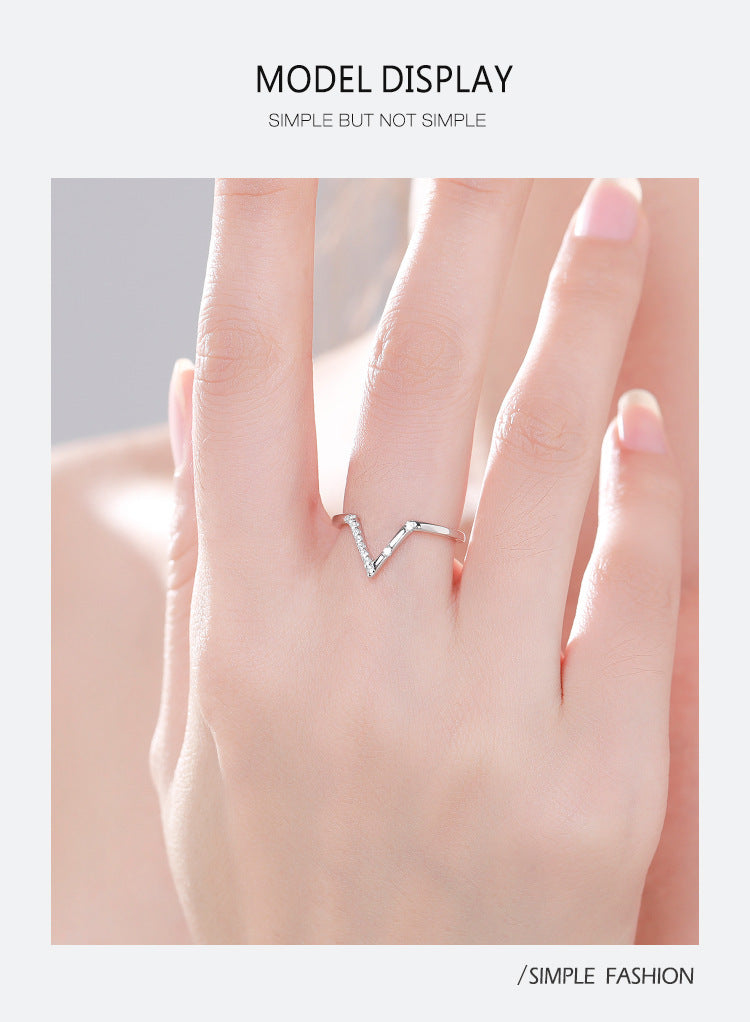 Women's Fashion V-shaped S925 Sterling Silver Ring