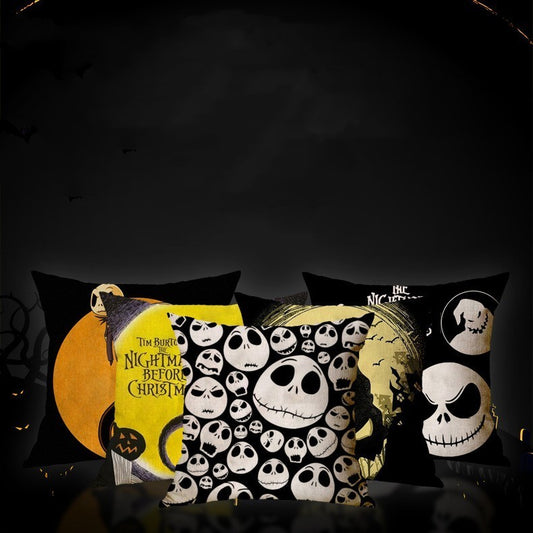 Funda de almohada de Halloween con calavera de lino
