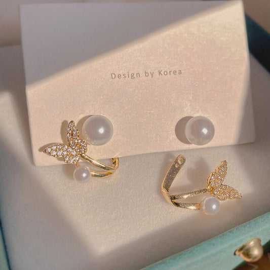 Boucles d'oreilles en perles queue de poisson élégantes à la mode pour femmes pleines de diamants