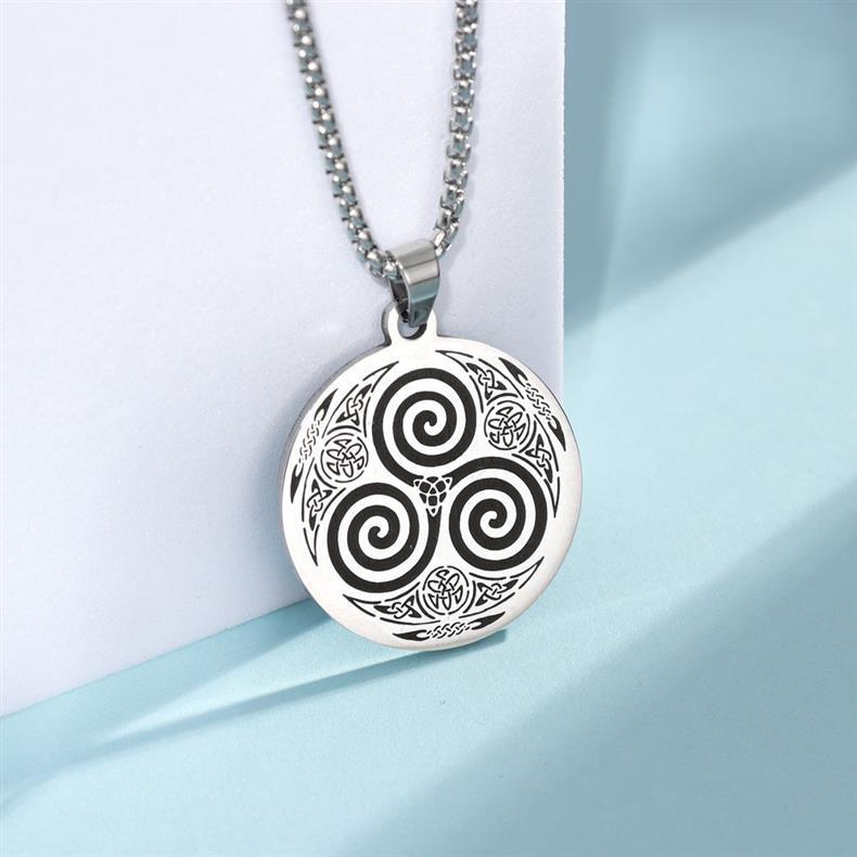 Collar de vórtice vikingo de brujería de acero inoxidable con indicador de plata