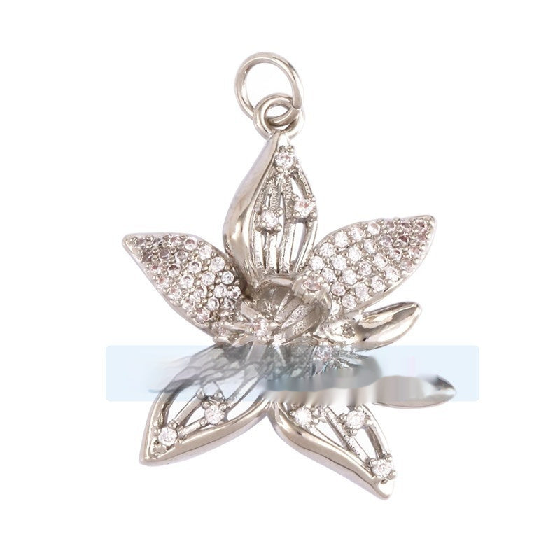 Pure Copper Micro-inlaid Color Flower Zircon Hollow Glossy Flower Listing