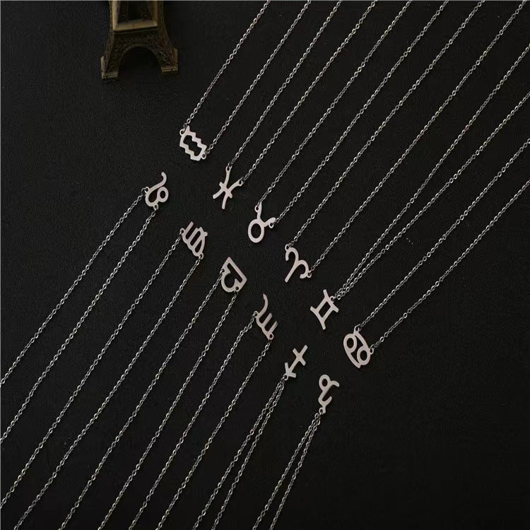 Twelve Constellation Pendant Necklace Simple Titanium Steel Clavicle Chain