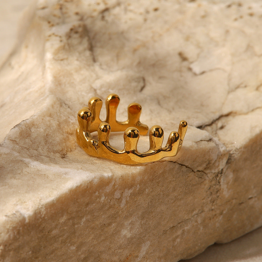Stainless Steel Plated 18K Gold Crowns  Ring Geometric Irregular