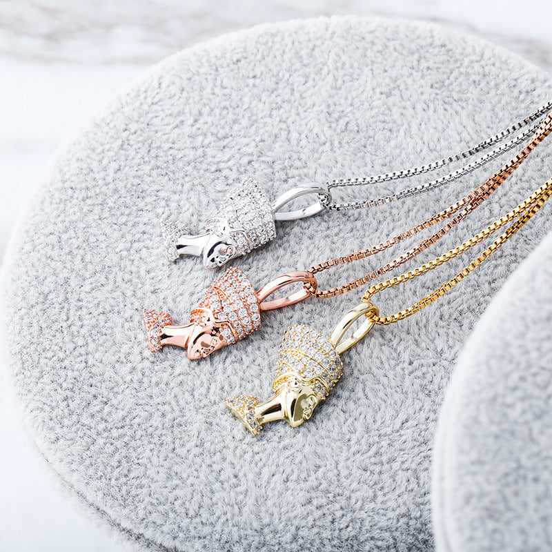 Reine Naftiti tête Portrait Hip Hop pendentif complet Zircon 925 argent dames collier