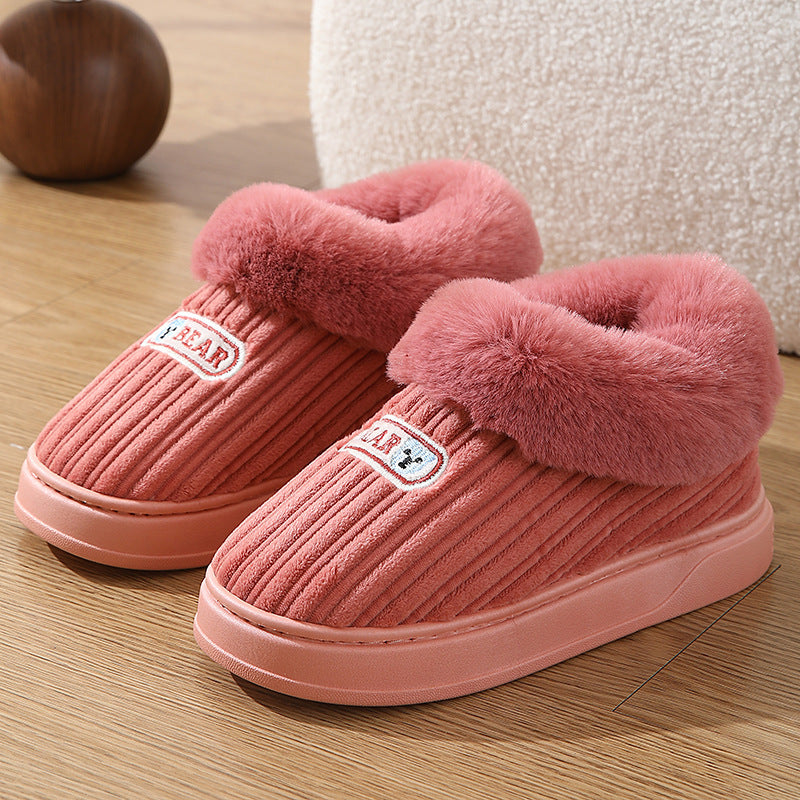 Pantoufles d'hiver chaudes pour femmes et hommes, chaussures en coton à talons recouverts de peluche, pantoufles moelleuses antidérapantes à semelles épaisses pour l'intérieur et l'extérieur