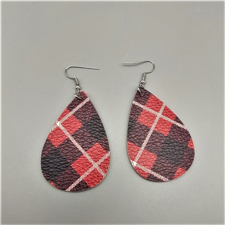 Boucles d'oreilles en cuir en forme de goutte à impression recto verso