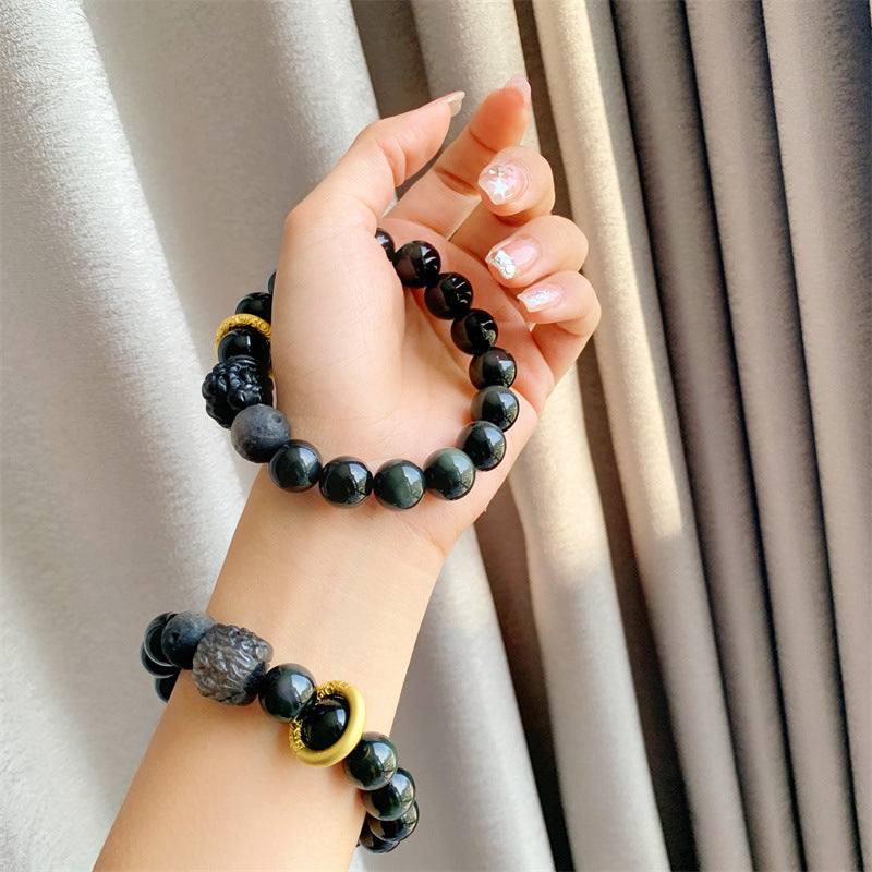 Natural DIY Crystal String Black Gold And Silver Xingshi Bracelet