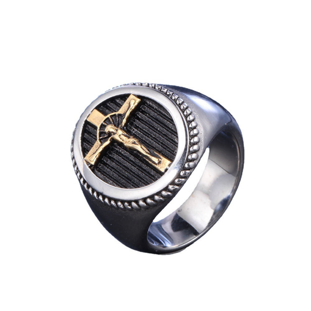 Bague croix de Jésus au design simple pour hommes