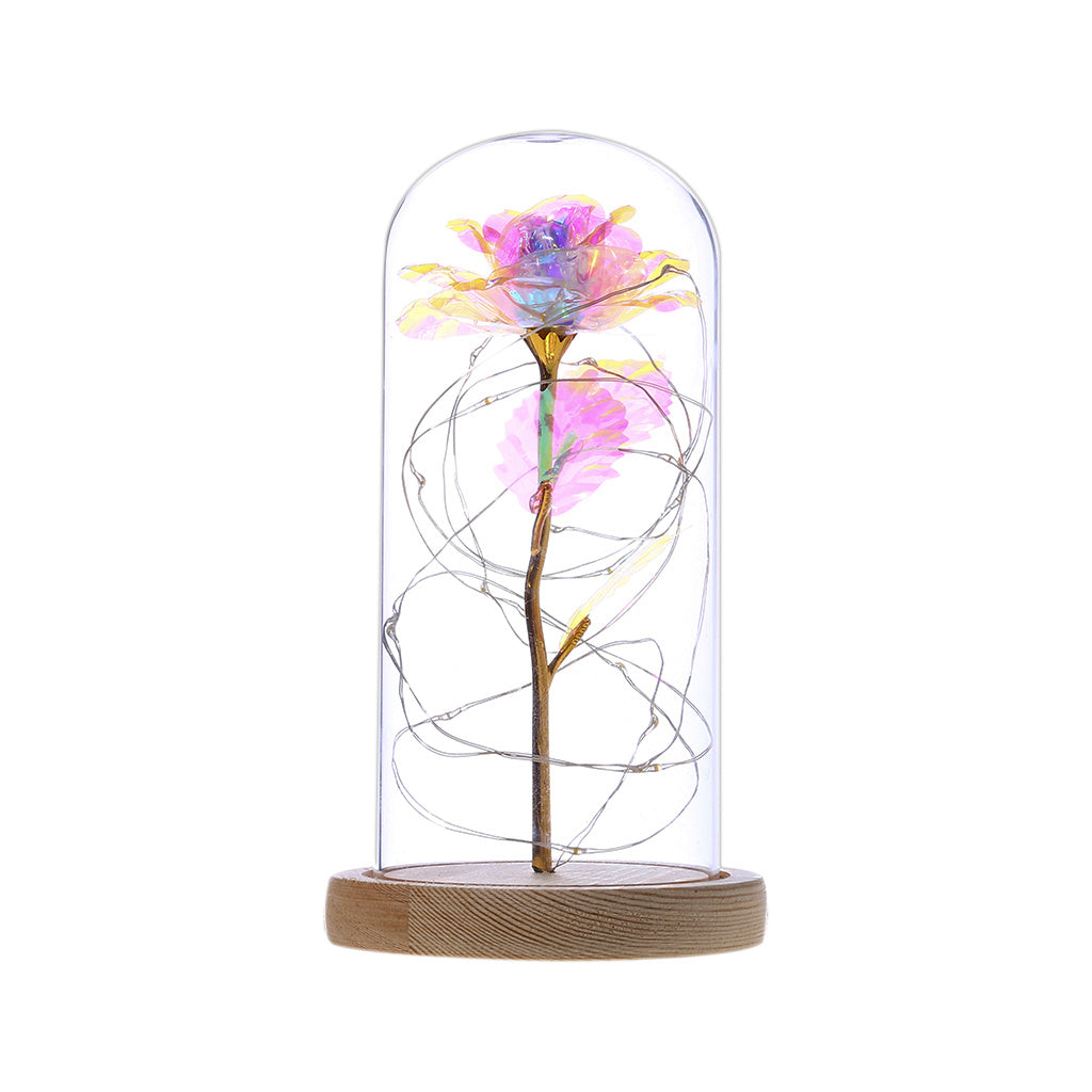 Fleur de rose éternelle enchantée dans une décoration de Noël lumineuse à LED en verre