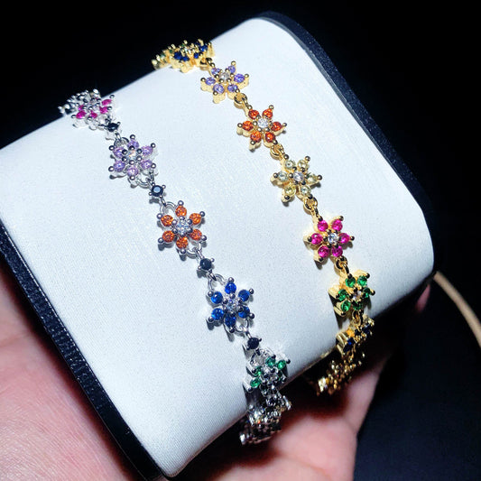 Chaîne en Zircon couleur or, nouveau Bracelet à fleurs colorées