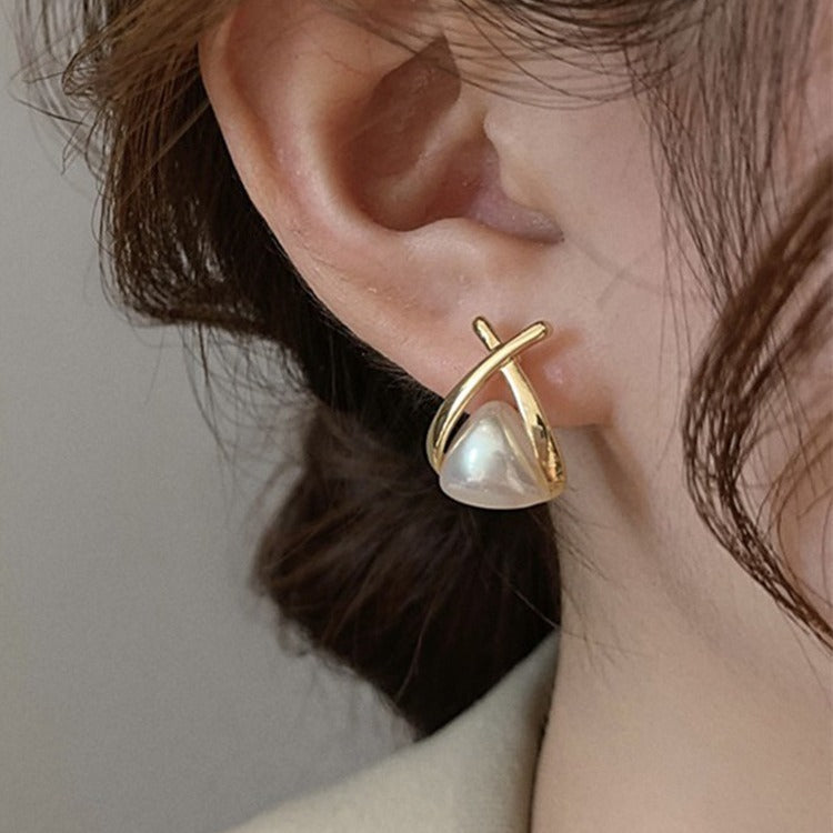 Boucles d'oreilles en perles croisées, tempérament de mode