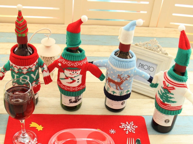 Conjunto de botellas navideñas de punto