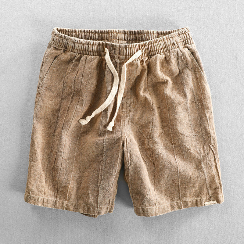 Men's Casual Cropped Pants Cotton Linen Dirty Dyed Contrast Color Loose Plus Size Shorts