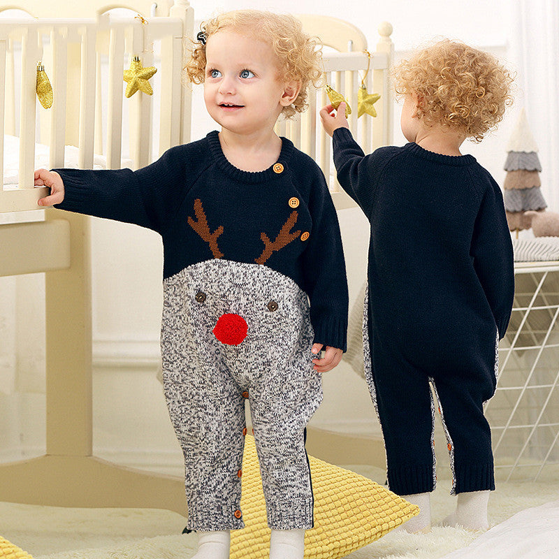 Barboteuse tricotée en forme de cerf pour garçons et filles, pull de noël