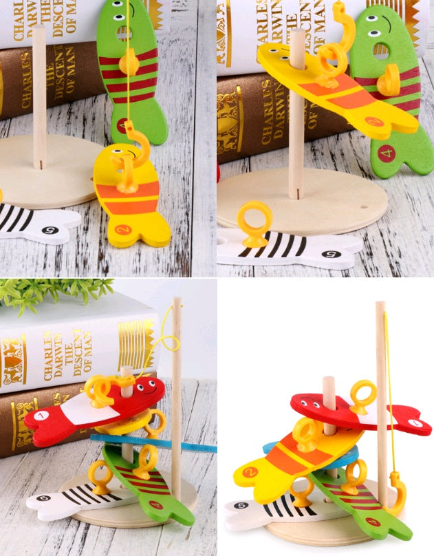 Jouets de pêche éducatifs créatifs pour enfants en bois bébé petite enfance enseignement anneau d'eau jouets en bois
