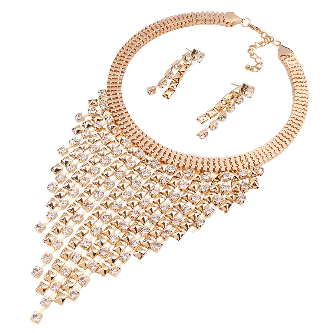 Suite de colliers et boucles d'oreilles en diamant à pampilles multicouches, mode créative