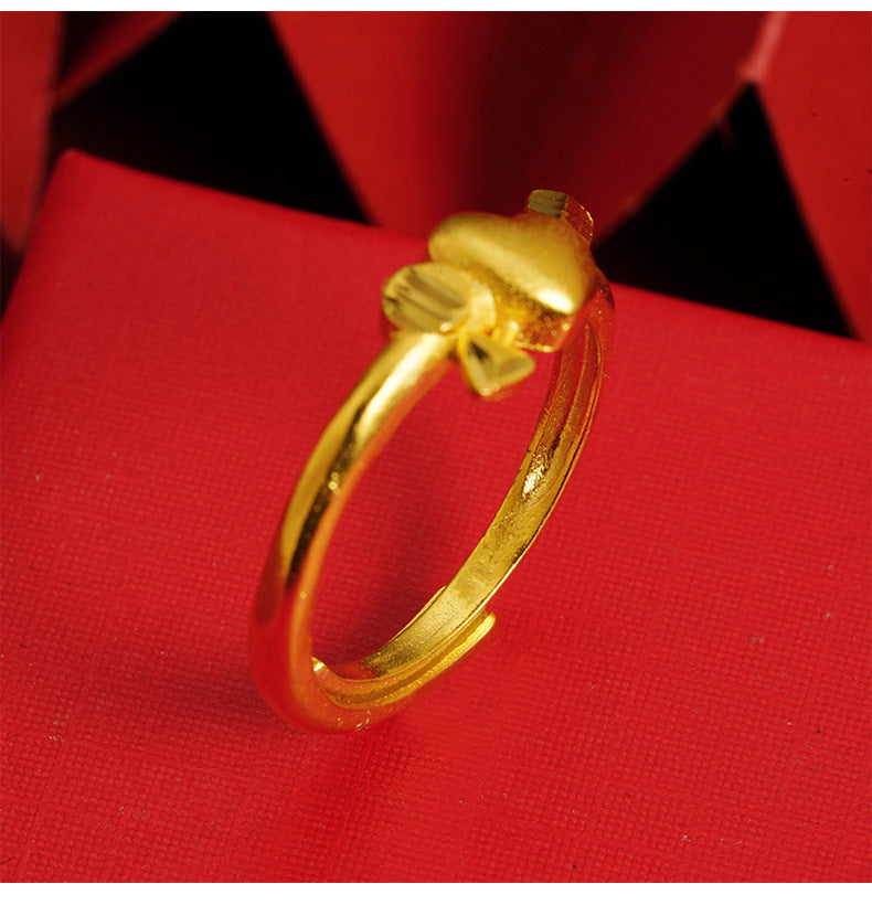 Alluvial Gold Love Heart-shaped Ring Copper Alloy One Arrow To Wear
