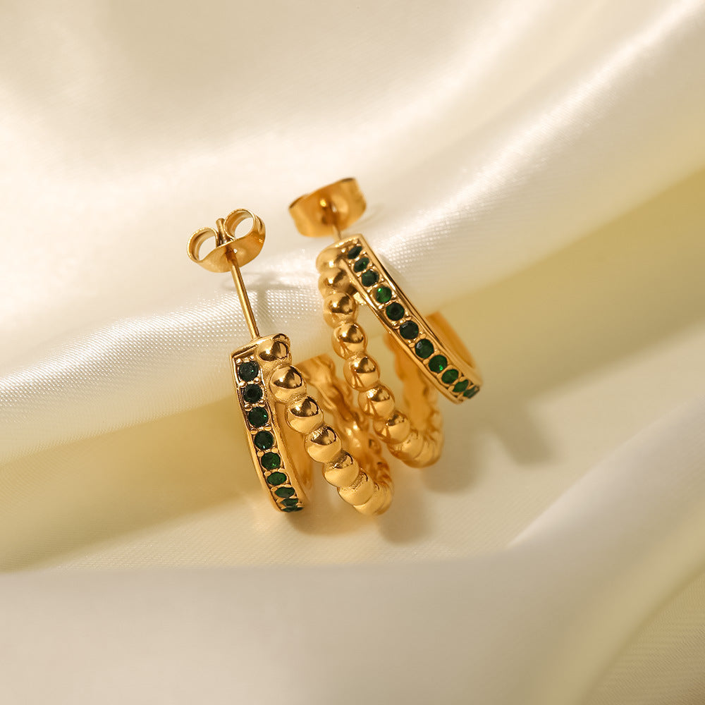 Boucles d'oreilles Lvzuan polyvalentes en forme de C, double couche, incrustées de boules dorées