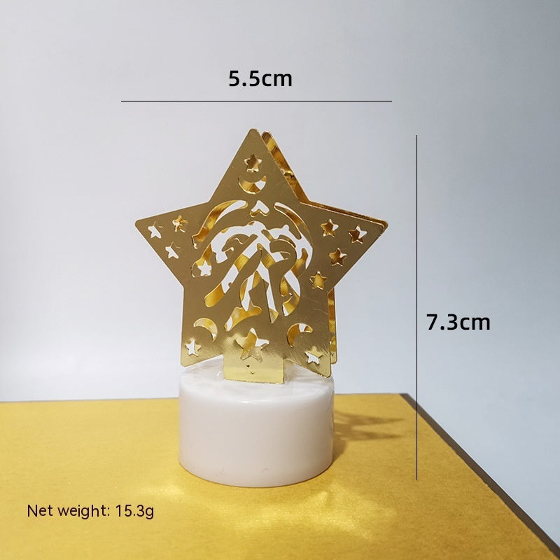 Mini candelabro LED, adornos navideños huecos de Metal, decoración de Castillo de Luna, lámpara de noche pequeña