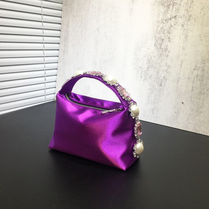 Sac de dîner en perles de strass et de fleurs, pochette en soie et diamants