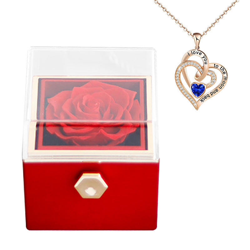Rotatable Preserved Fresh Flower Necklace And Rose Box Suit