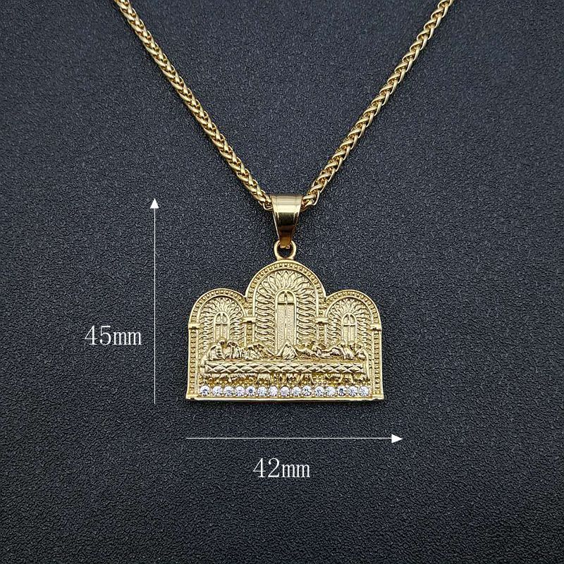Titanium Steel Gold Plated Diamond Thirteen Make Dinner Pendant Necklace